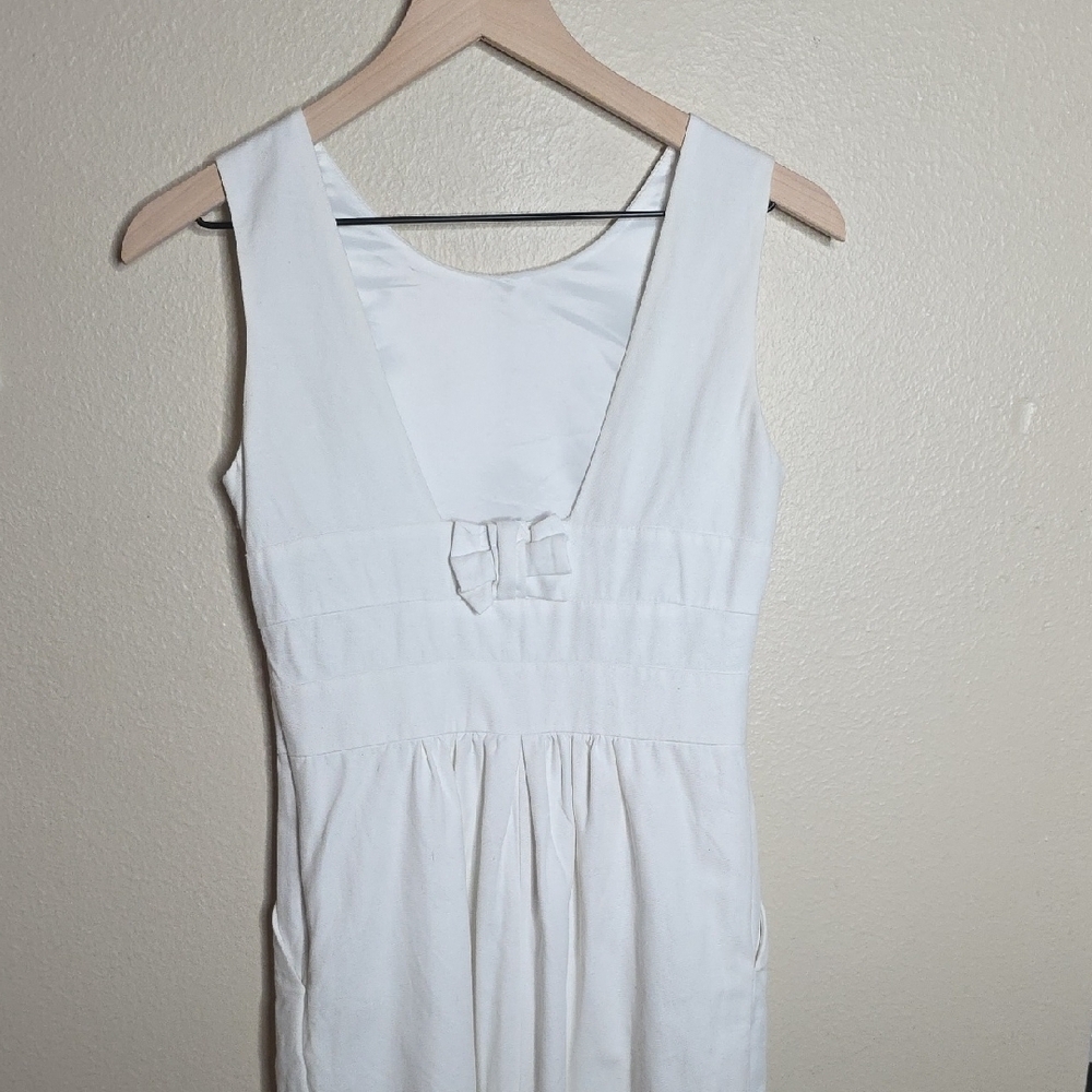 J.Crew White Cotton Linen Blend Sleeveless Bow Back Sheath Dress Size 0 - Picture 10 of 17